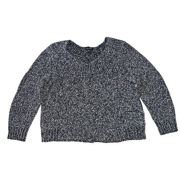 Eileen Fisher Speckled Cotton Sweater Large Black White w/ Pocket Pull Over - Picture 1 of 9